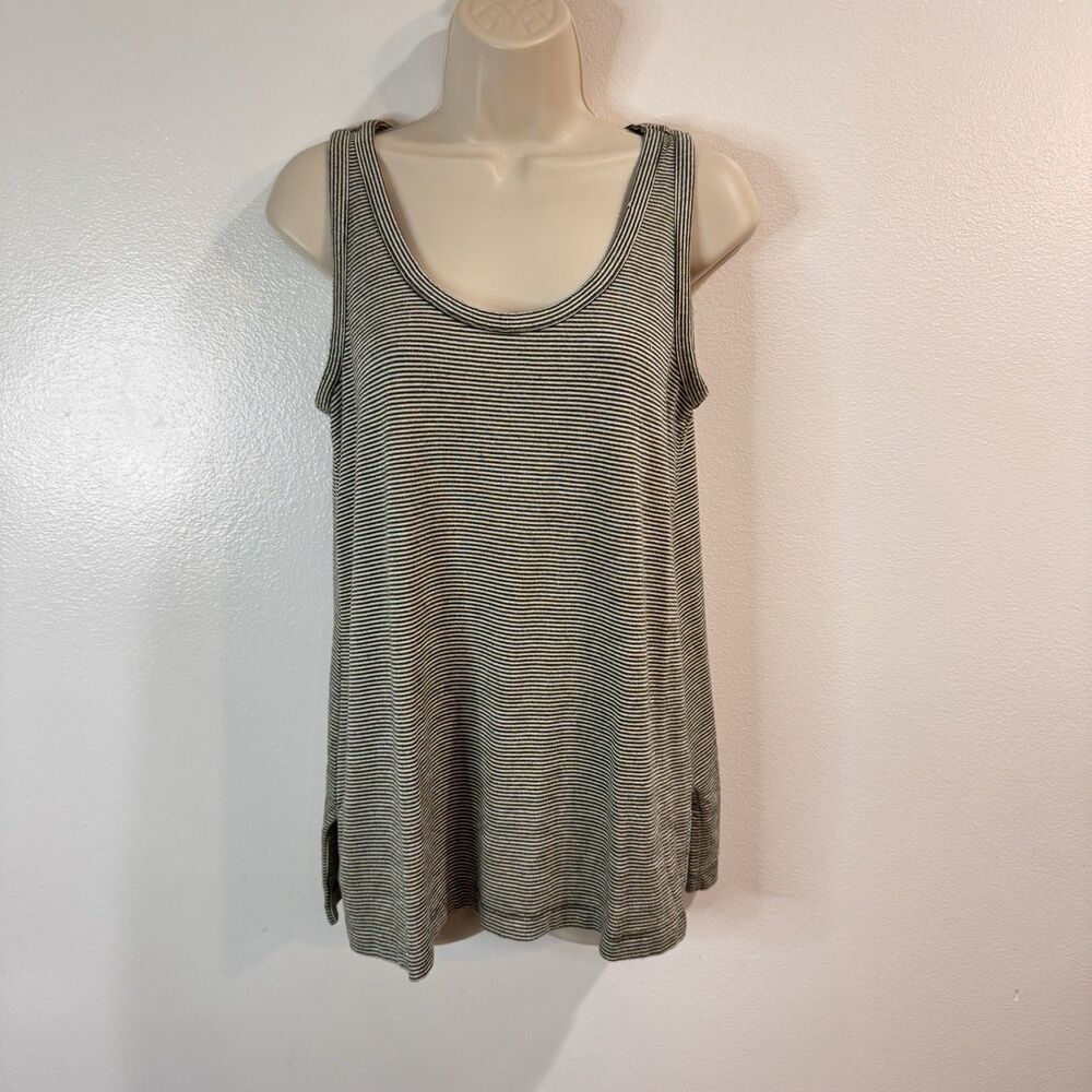 Ann Taylor LOFT Tank Top Shirt S Green White Stripe Open Back Scoop Neck